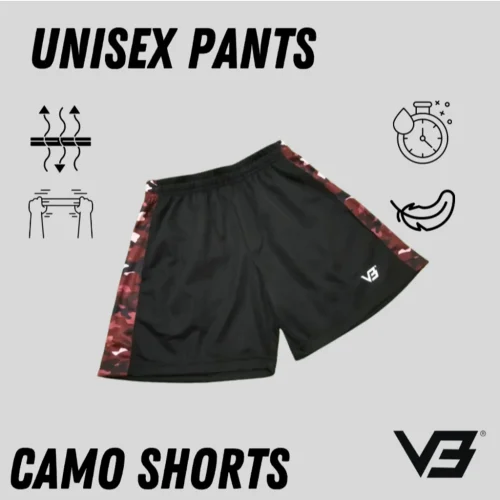 V3 Sports Camo Volleyball Shorts Red Front View V3 sports red camo volleyball shorts with lightweight quick-dry unisex design | sport-9. Com